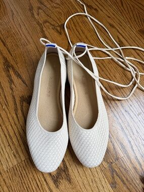 Rothy's Cream Lace-Up Knit Ballet Flats